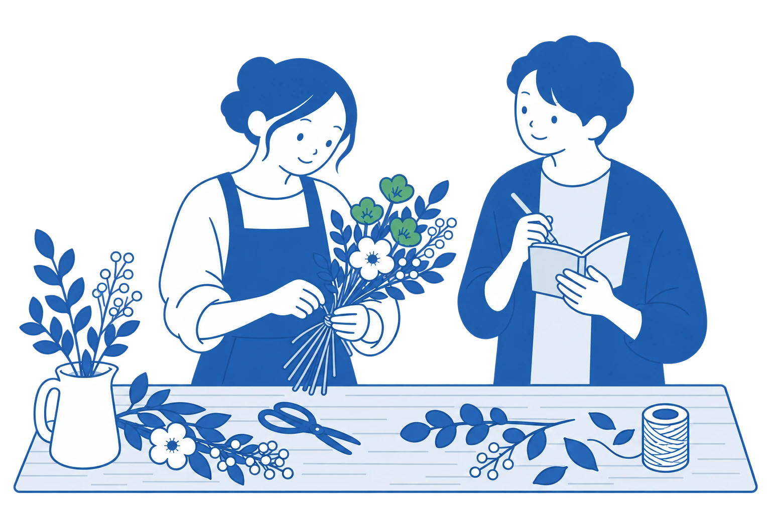 普段の仕事を見ながら、お店の話を伺う場面